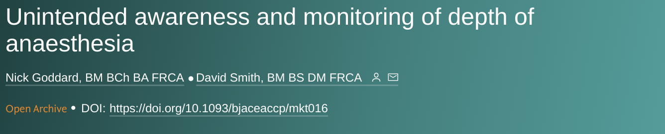 Bispectral Index (BIS) and depth of anaesthesia monitoring