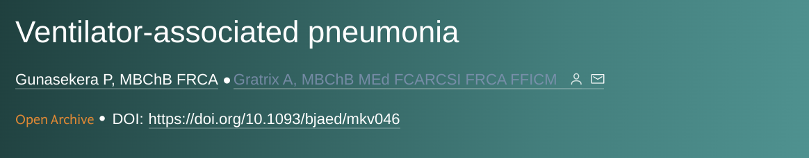 Ventilator Associated Pneumonia